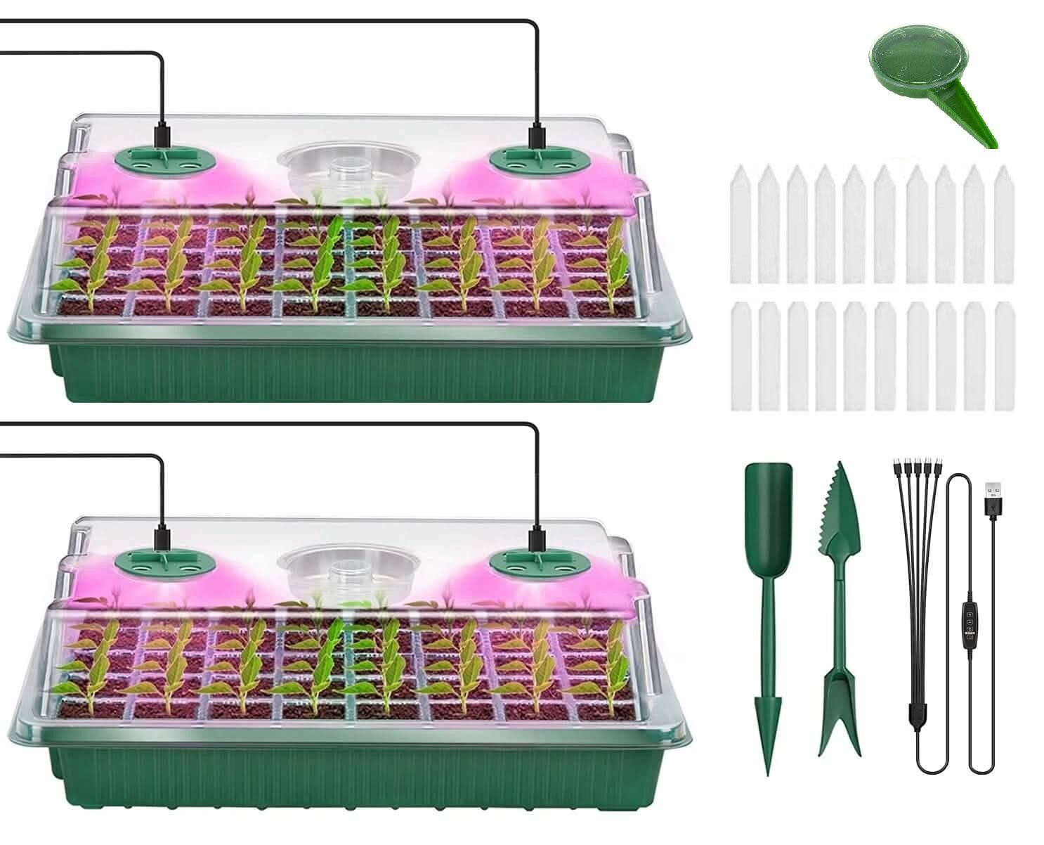 MARTOM Mini-broeikas en kiemkist set met verlichting en accessoires, 2 stuks