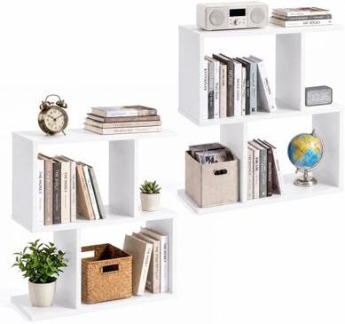 Costway 3-Tier Geometric Bookshelf Freestanding Display Shelf Side Table Set of 2-White