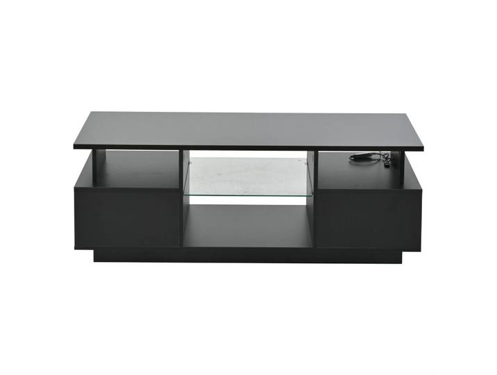 Flieks Couchtisch LED Schwarz 2 Schubladen Glas 100x50x36cm, 50x36x100 cm, Wohnzimmer, Wohnzimmertische, Couchtische