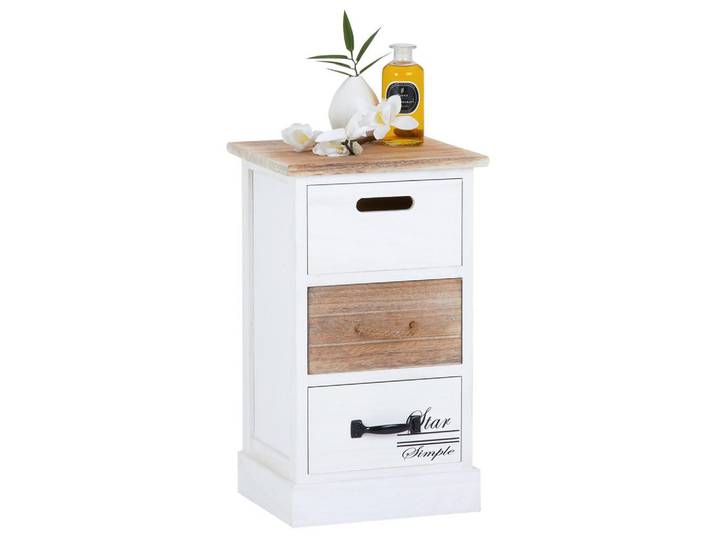CARO-Möbel Schubladenregal Salva weiß, Weiß, Holz, Paulownia, Vintage, 29x50x27 cm, Kleinmöbel, Kommoden, Kommoden