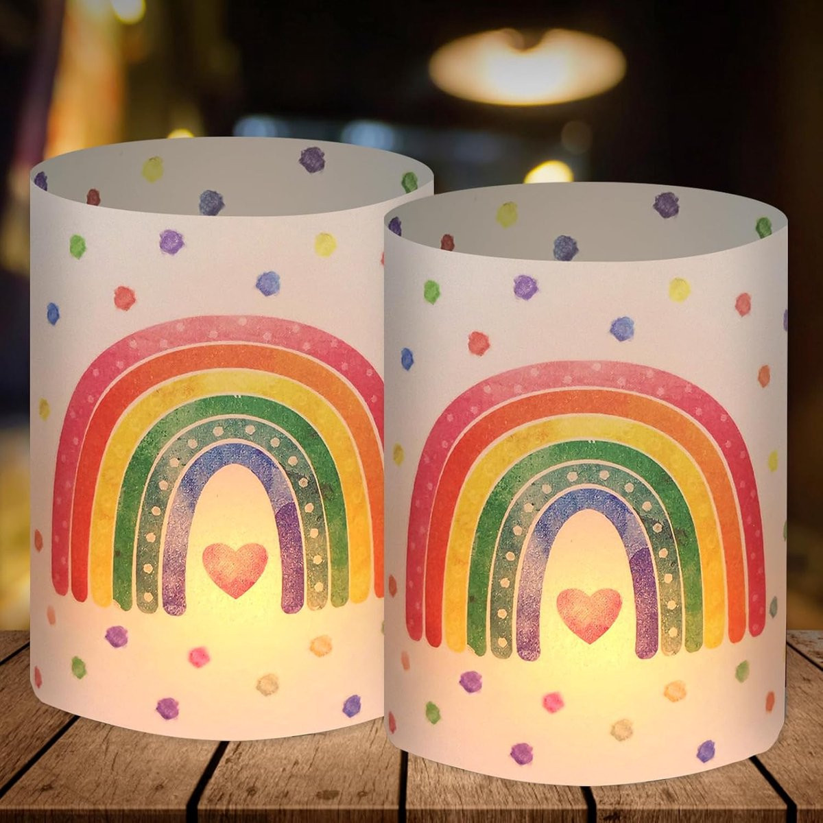 Thijox Set van 12 Regenboog Windlichten voor Verjaardagsfeestjes en Tafeldecoratie, Geschikt voor Theelichtjes
