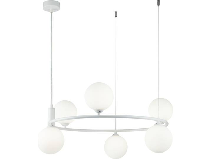 Lampe à suspendre\, métal\, blanc\, verre\, hauteur 184cm