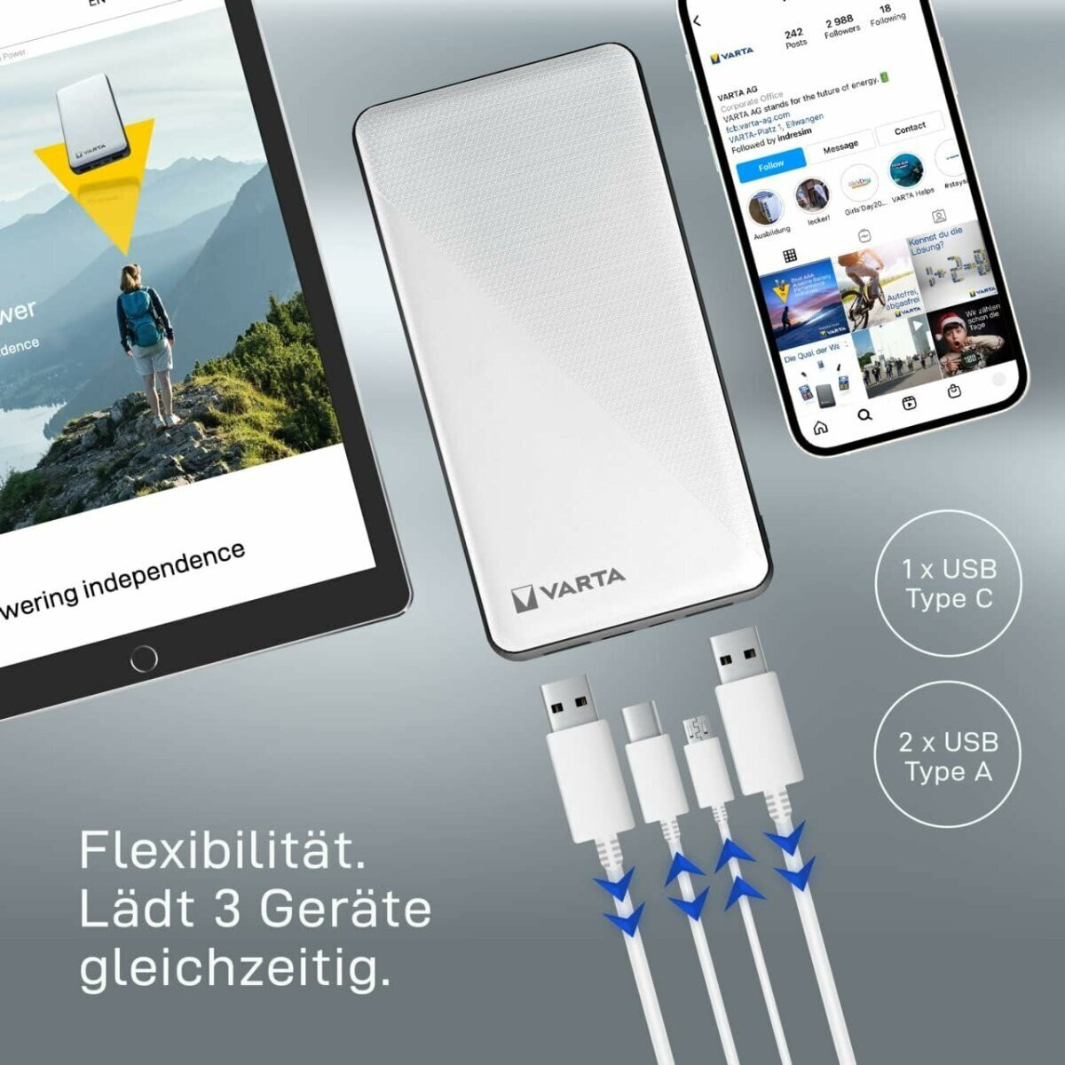 Varta Powerbank Energy 20000 mAh met Micro USB-kabel