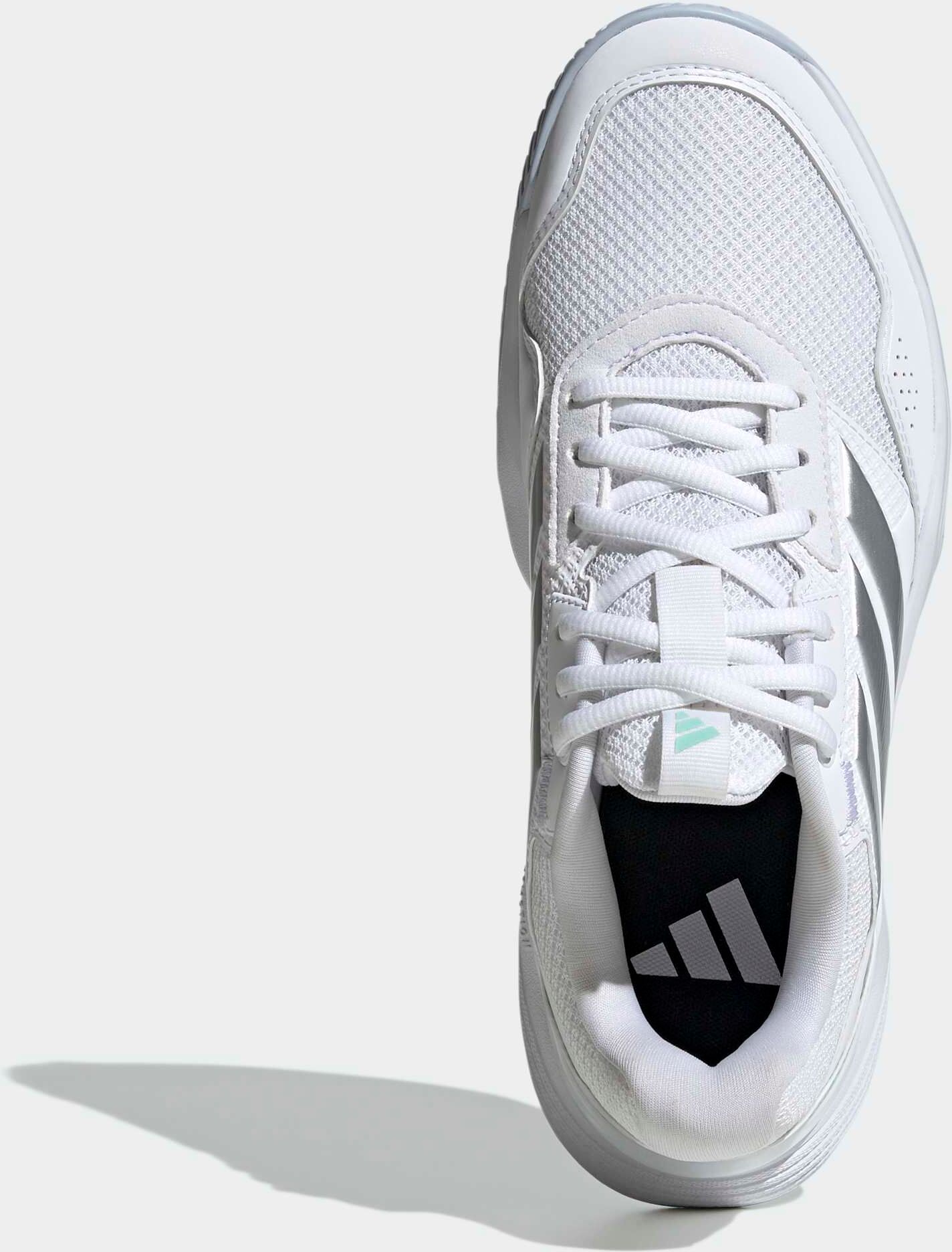 Tennisschuh ADIDAS PERFORMANCE "GAMECOURT 3 ALL COURT", Damen, Gr. 43, weiß (cloud weiß, silber metallic, ice blau), Synthetik, Textil, Schuhe Tennisschuh, für Allcourt, Hard-Court, Multi-Court
