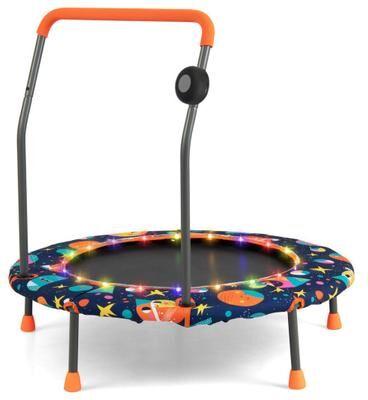 Costway 36 Inch Mini Trampoline with Colorful LED Lights and Bluetooth Speaker-Multicolor