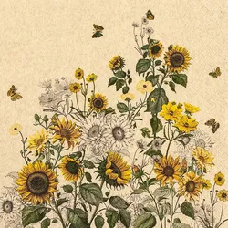 Home Fashion, Sunflower Field, Lunch-Servietten aufgefaltetes Maß 33 cm x 33 cm, im Viertelfalz, 20 Stück pro Pack
