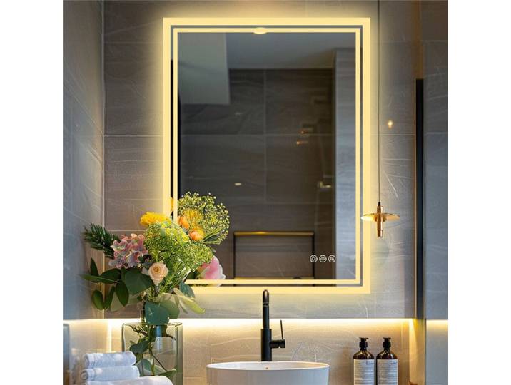 Miroir Salle Bain LED Mural - 90x70 cm Miroir Connecté Rectangulaire Miroir Intelligent Miroir Salle de Bain Lumineux Anti Buée