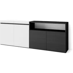 SKRAUT HOME Sideboard, Schrank, Küche, Schrank, Flurmöbel, 200x35x75cm, 4 Türen, Viel Stauraum, Modernes Design, Schwarz und weiß _ 59_13