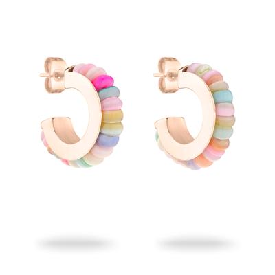 Paar Creolen TAMARIS "Schmuck Geschenk Edelstahl Ohrringe All About Beads", gold (roségoldfarben, grün, beige, pink, rosé, hellblau, grün, beige, pink, rosé, hellblau), Ohrringe, Damen, 20mm, Edelstahl, mit Naturstein