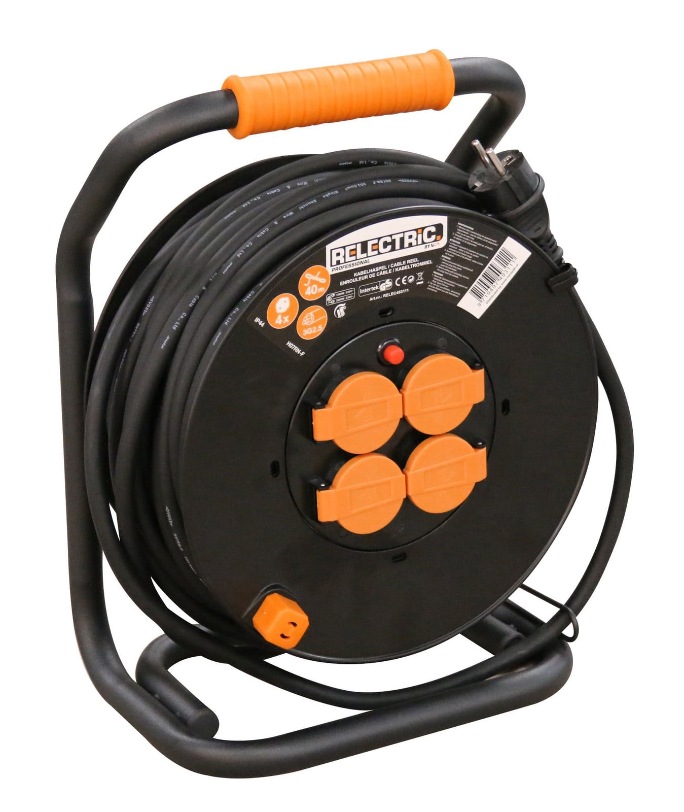 Relectric PRO kabelhaspel, 40 meter, IP44, 3x2,5mm