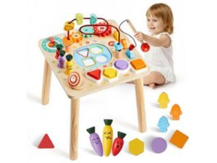 VEVOR Table Activité Montessori Bébé 6 Mois et Plus Table Apprentissage Montessori Bébé en Bois pour Éveil Développer Coordination Sens du Rythme Enfants Garçon Fille Cadeau d'Anniversaire, 8 en 1