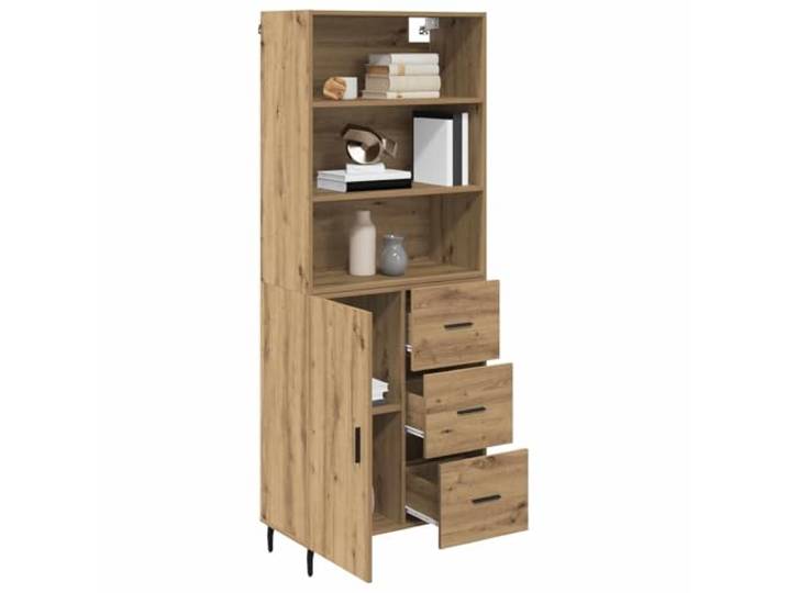 KTHLBRH Sideboard 2 Stück Eiche Handwerk 69,5 x 32,5 x 180 cm Robustes Mehrschichtholz, 3 Schubladen, 3 Einlegeböden, Eisengriffe, große Aufbewahrungsmöglichkeit für Wohnzimmer
