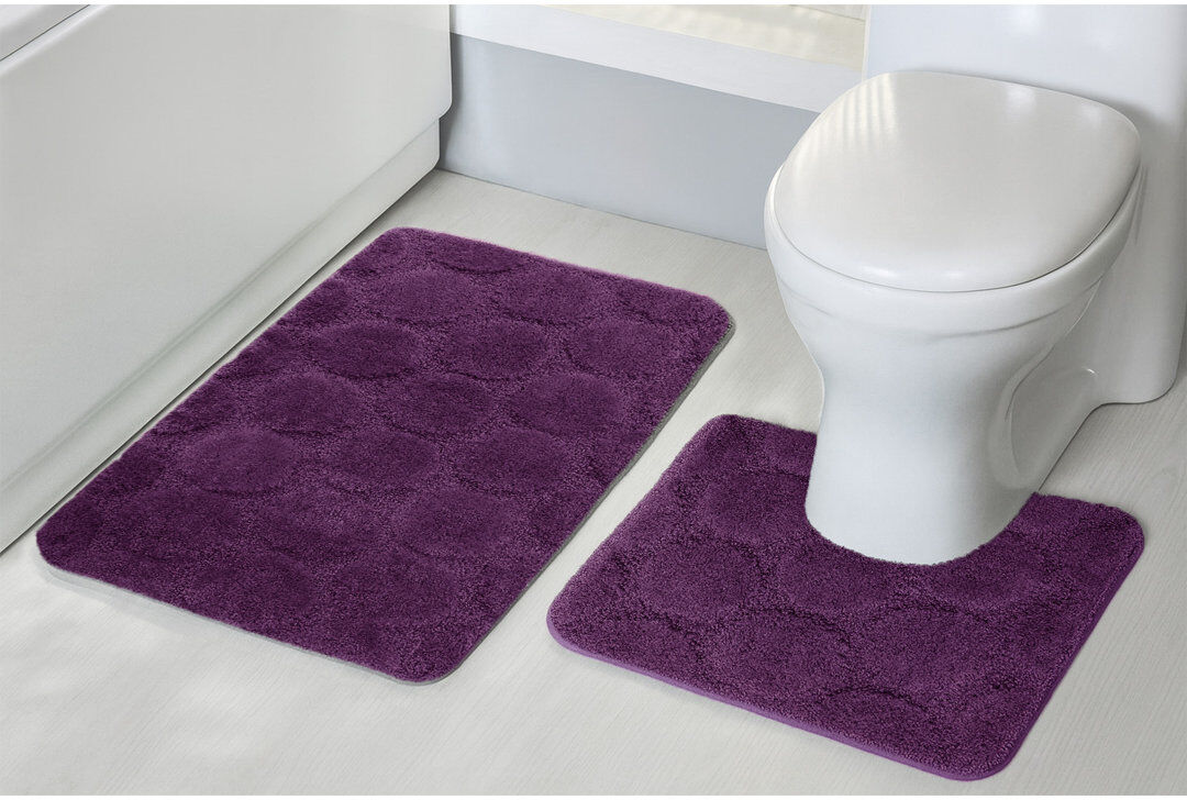 17 Stories 3D Effect Supersoft High Density Anti Slip Cobla Bath Mat Set Purple 50cm W