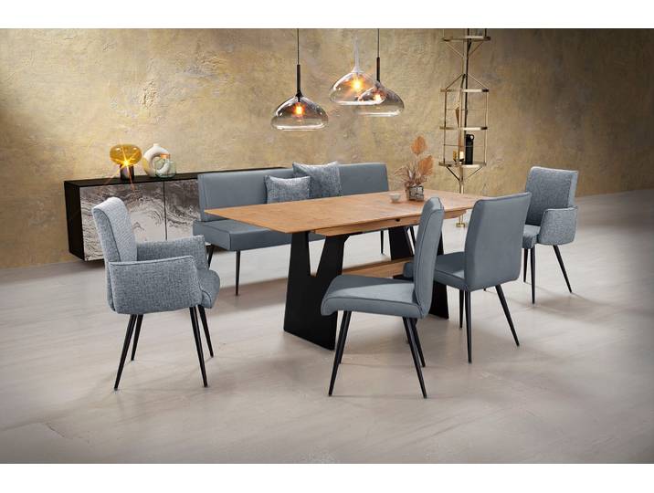 Essgruppe, Flachgewebe 775 & Leder CLOUD, Blau, 180×220 cm, Ausziehbar, K+W