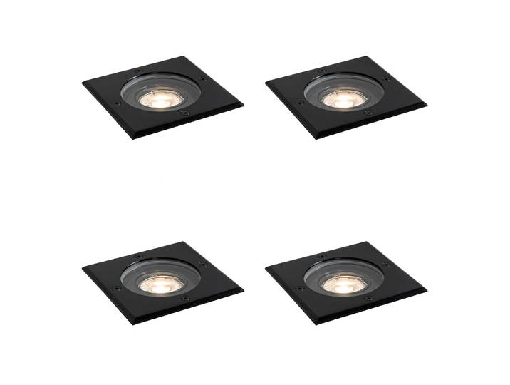 Lot de 4 spots de sol d'extérieur noirs carrés réglables IP65 -