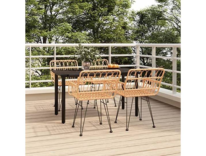 HEFZGDB 5-TLG. Garten-Essgruppe Poly Rattan Set mit Hartglas Tischplatte und Stahlrahmen, Wetterfeste PE Rattan Gartenmöbel für Terrasse, Robustes Outdoor Esstisch Set