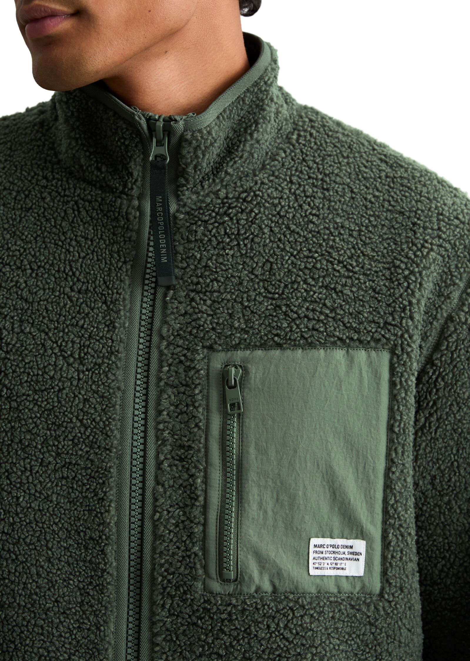 Marc O' Polo Fleecejacke MARC O'POLO DENIM, Herren, Gr. M, grün (grün jasper), Fleece, Obermaterial: 100% Polyester, normal, Jacken Fleecejacke grün jasper M