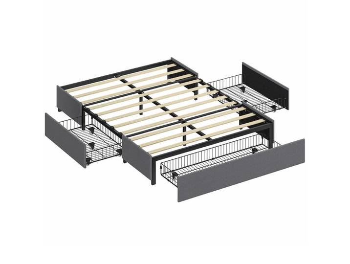 YWJ Lit double 140x190 cm avec sommier à 3 tiroirs et structure en métal charge maximale 363 kg gris
