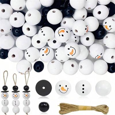 Inspire Daily Merch DIY Christmas Snowman Wooden Beads Kit, Festive Decoration Set With Jute Rope For Holiday Craft Projects And Gift DIY Christmas Snowman Wooden Beads Kit, Festive Decoration Set With Jute Rope For Holiday Craft Projects And Gift