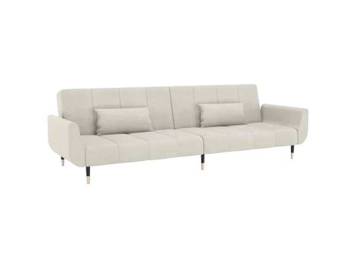 GHVBNMF Schlafsofa 2-Sitzer mit 2 Kissen Klappbar Cremeweiß Samt Couch Bequemes Schlafsofa aus Samt mit verstellbarer Rückenlehne und robusten Metallbeinen für Wohnzimmer und Gästezimmer.