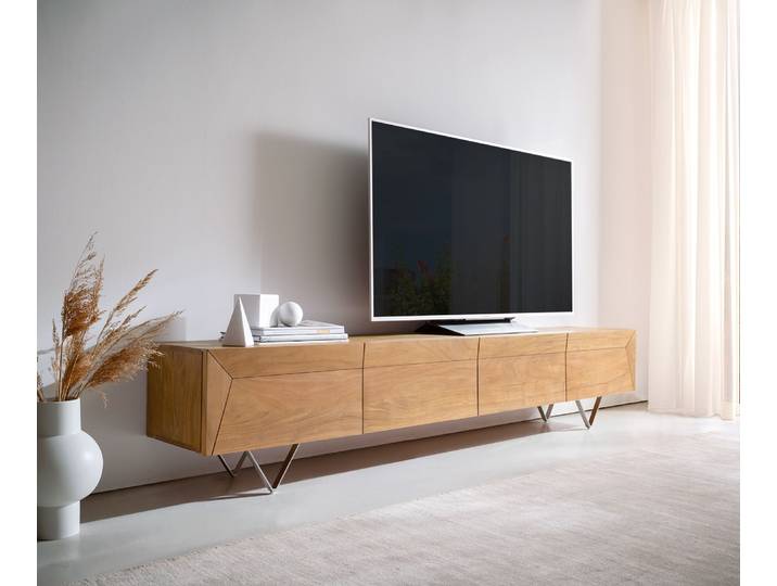 Meuble TV Kayu 220 cm acacia naturel 4 portes pied en V