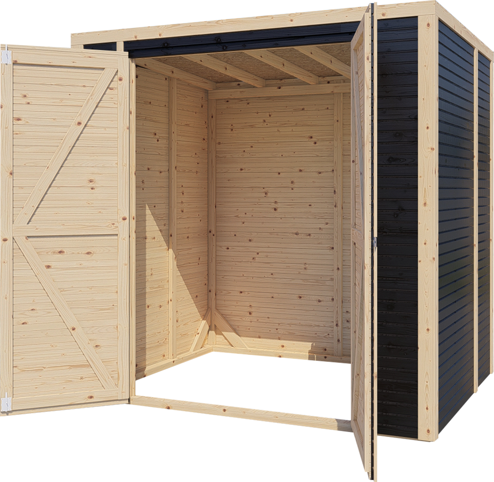 Gerätehaus BERTILO "Box 2, in verschiedenen Farben", schwarz, Massivholz, Gerätehäuser, Hohe Doppeltür, hohe Wände – mehr Raum