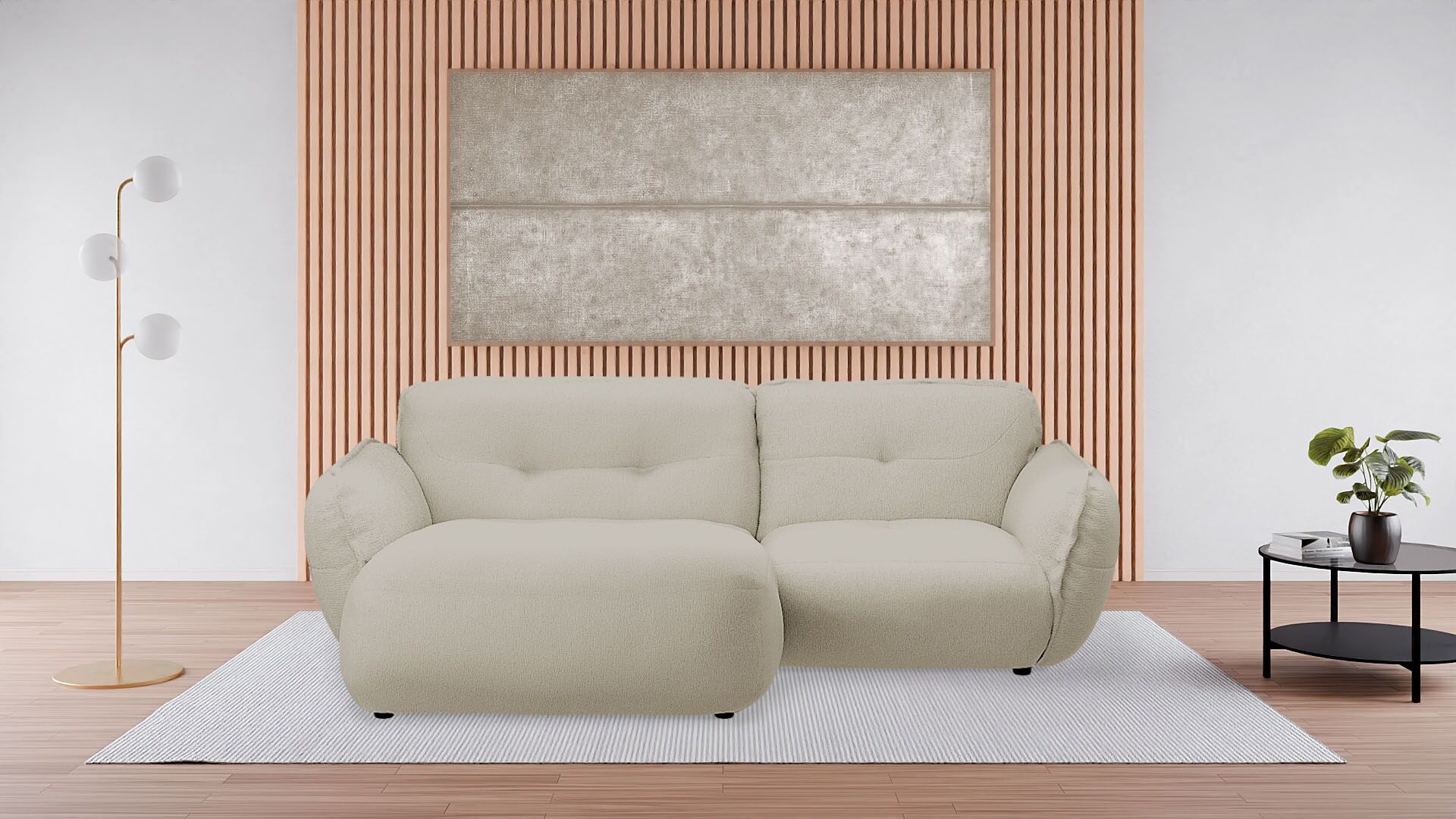 Ecksofa BETYPE "Be Fluffy", beige (cream), B:269cm H:87cm T:184cm, 100% Polyester, Sofas, Ecksofa, Softes Sitzgefühl, moderne Kedernaht, hochwertiger Bezug