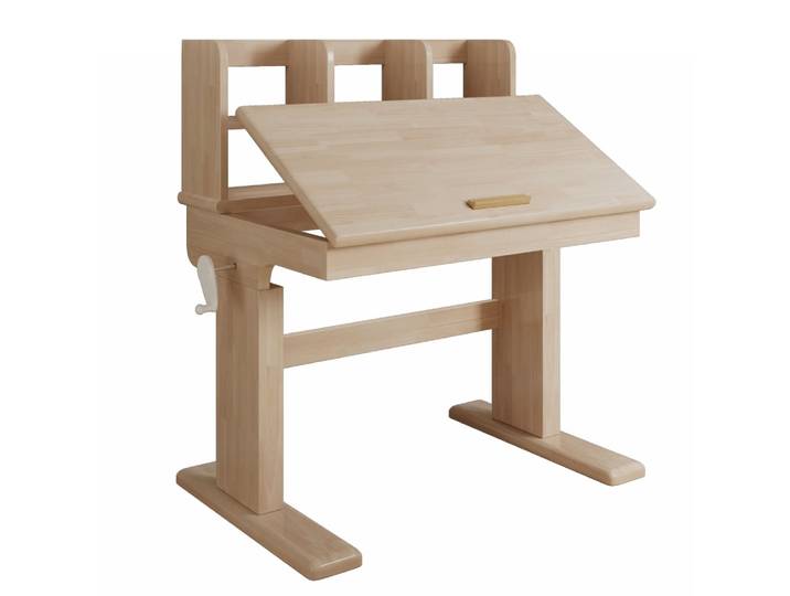 Bureau évolutif réglable en hauteur en bois massif, plateau inclinable