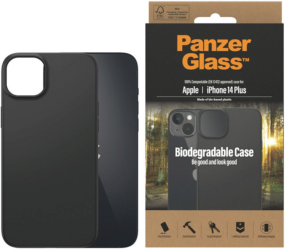 iPhone 14 Plus PanzerGlass Biodegradeable Case - 100% Plantebaseret - Sort