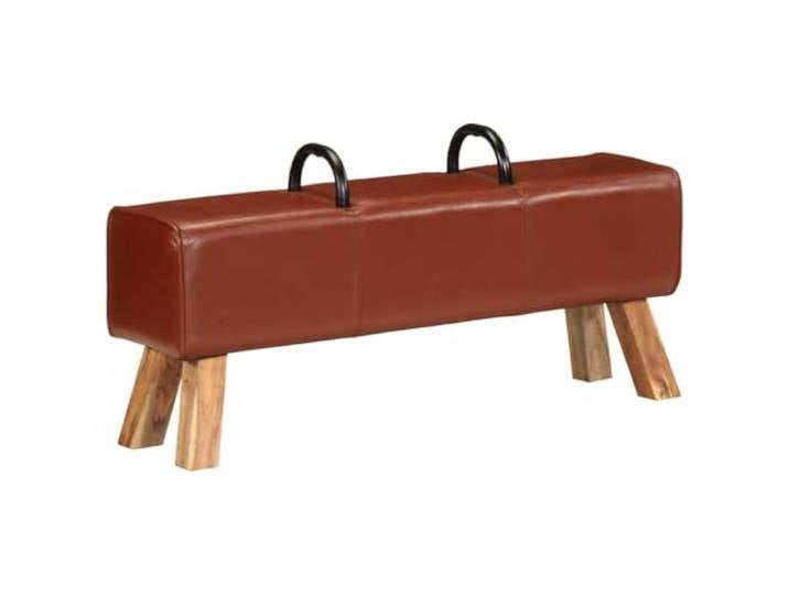 VIHHQGC Bank Turnbock-Design Braun 110 cm Echtleder Ziegenlederbezug, Akazienholzgestell, weiche Polsterung, 2 Metallgriffe, kompakt, für Zuhause und Büro