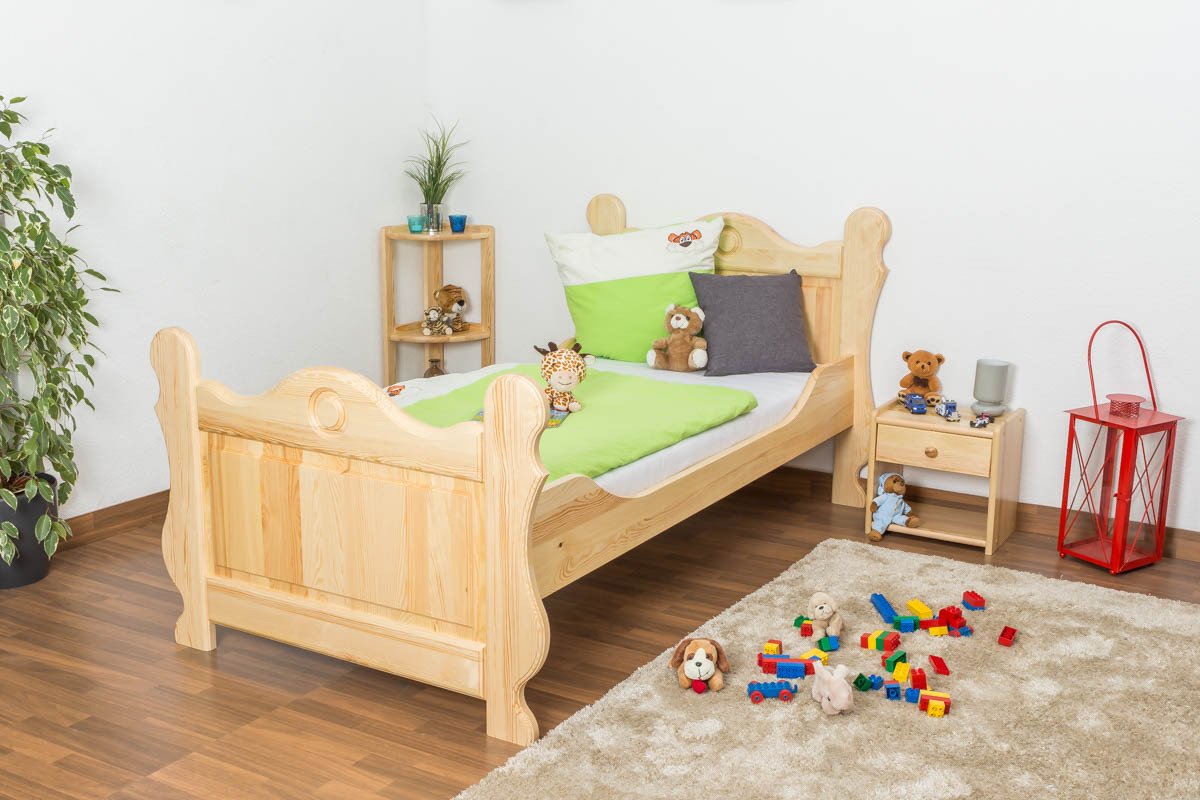 Kinderbett / Jugendbett Kiefer massiv Vollholz natur 91, inkl. Lattenrost - Abmessung 90 x 200 cm