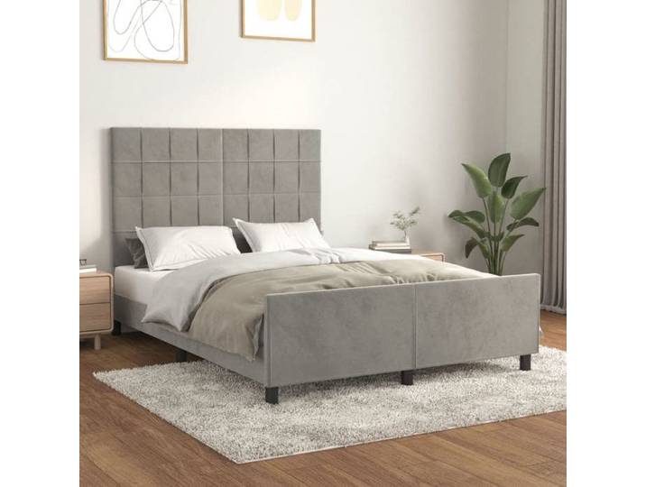 Cadre lit gris clair 140x200 cm velours moelleux design doux chambre spacieuse luxueux