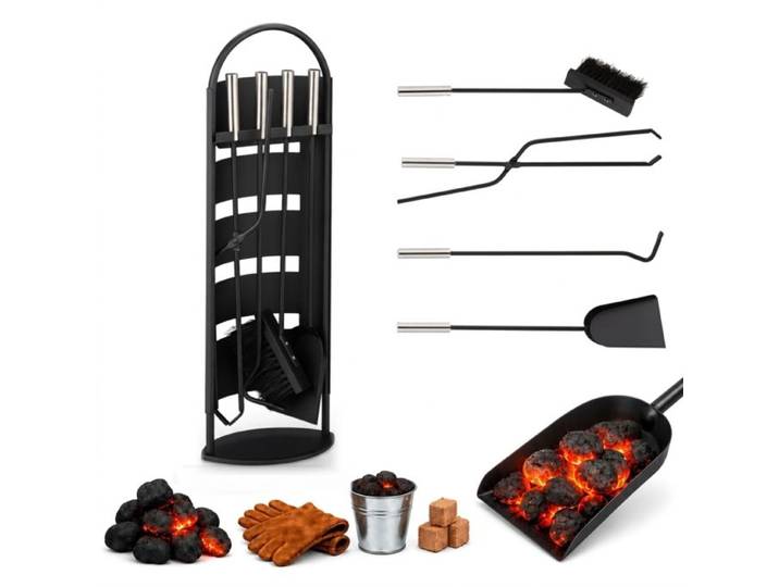 Relaxdays Couverts de cheminée 5 pcs noir/argent