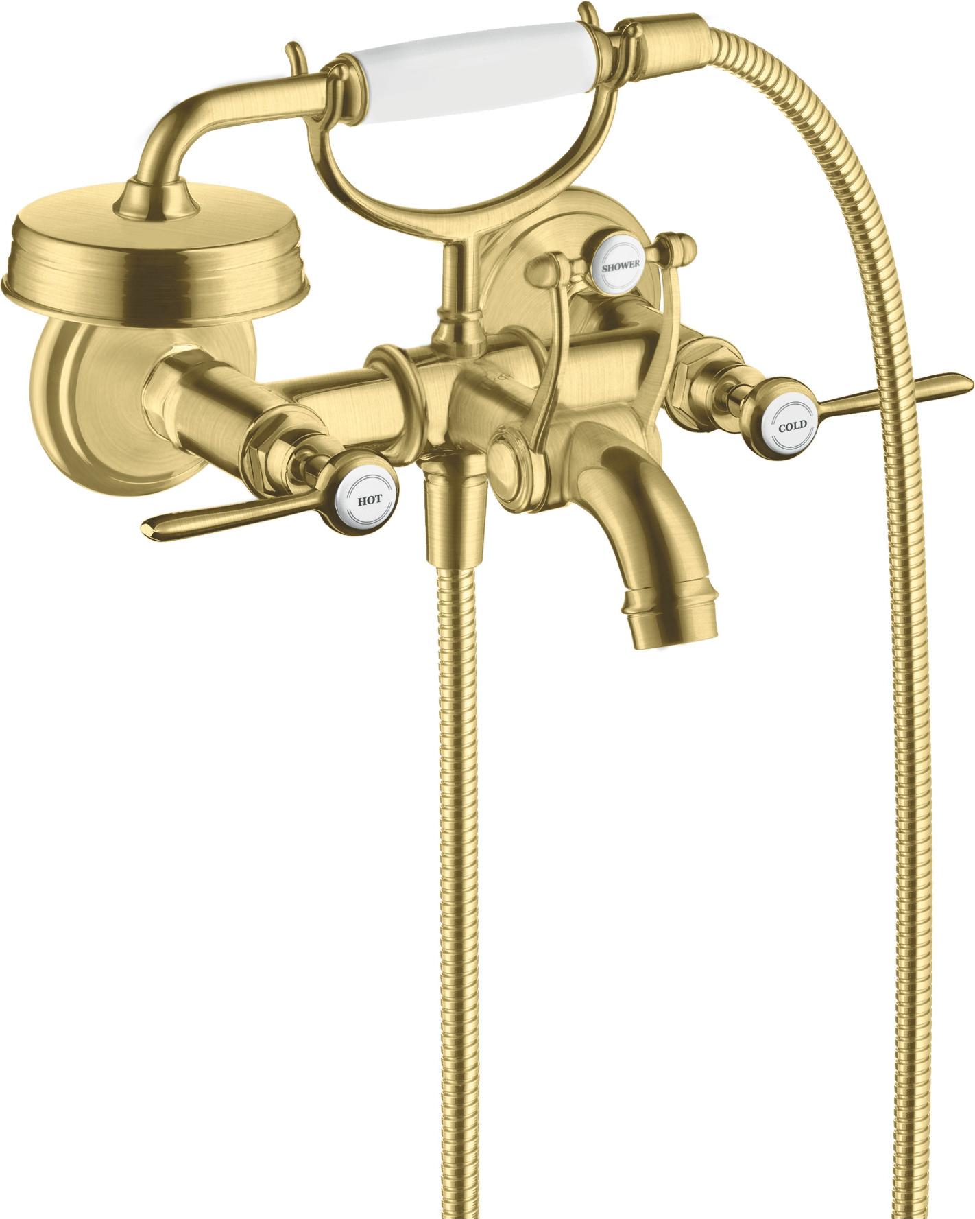2-Griff-Wannenarmatur AXOR MONTREUX DN 15 AP mit Hebelgriffen brushed brass brushed brass