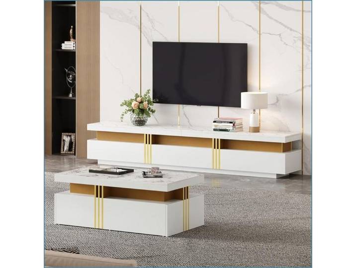 Ensemble Meubles Salon - Meuble TV + Couchtisch - Design Moderne - Blanc