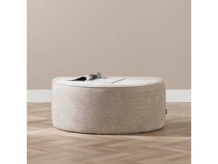 Livin24 Pouf arrondi Mio demi-lune velours côtelé taupe