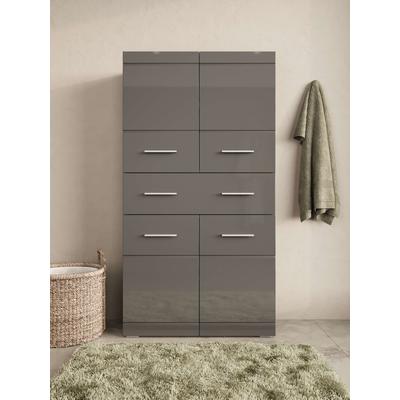 Midischrank OTTO HOME "Föhr", silber (grau), B:72,8cm H:136,5cm T:30,6cm, FSC-zertifizierter Holzwerkstoff, Schränke, Midischrank, minimalistisch, zeitlos, hochglänzend