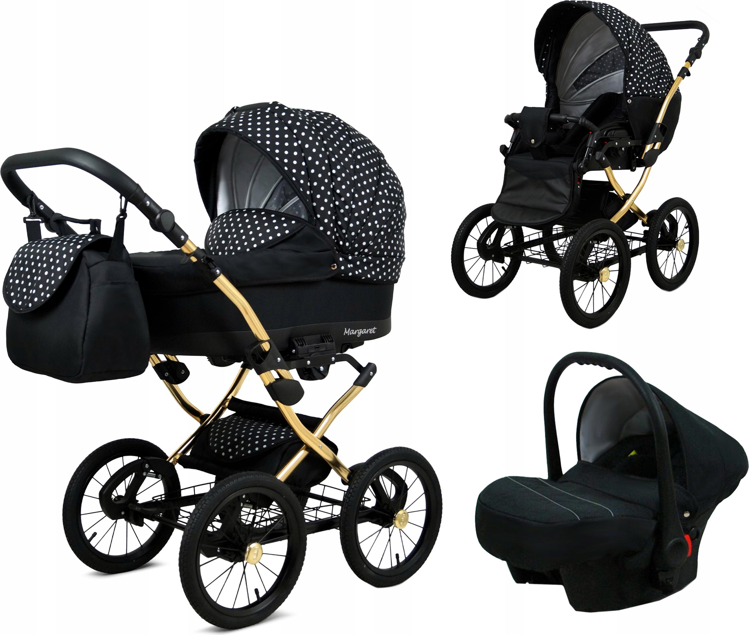 BabyLux Margaret Gold | 3in1 Kinderwagen Set | White Dots | Kombikinderwagen | Kinderwagenset |
