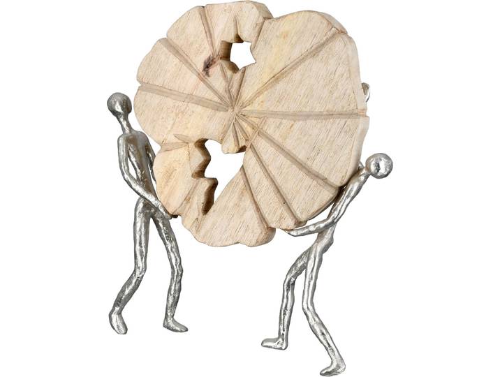 Skulptur GILDE Skulptur Carry , braun (naturfarben, silberfarben), B:31cm H:33,5cm T:9cm, Mangoholz, Dekofiguren, Skulptur