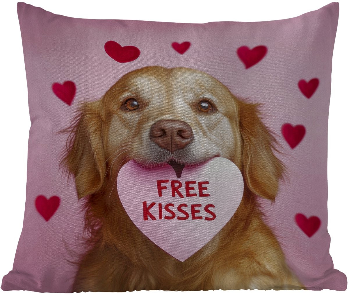 PillowMonkey Weerbestendig Sierkussen Buiten - Hond met Valentijn Hartjes - 60 x 60 cm