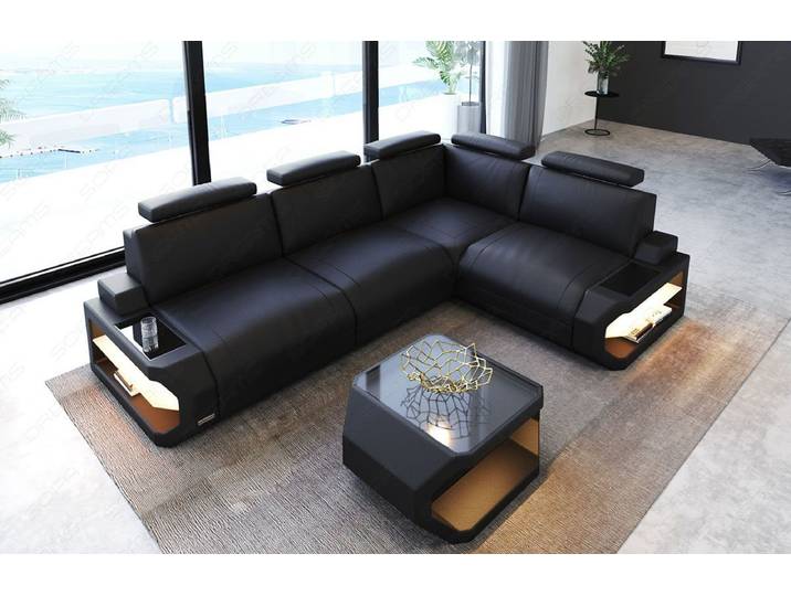 Sofa Dreams Ecksofa Leder Couch Siena L Form Ledersofa, L-Form Ledersofa mit LED-Beleuchtung