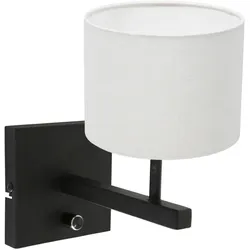 Steinhauer Wandleuchte STANG, E27, Drehdimmer + zylindrischem Schirm, schwarz matt, Leinen weiß STE-8173ZW