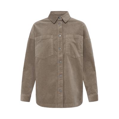Hemdjacke PULZ JEANS "Damen Overshirts PZSALLY", Damen, Gr. L, braun (walnut), Obermaterial: 83% Baumwolle CO. 15% Viskose CV. 2% Elasthan EL., Jacken