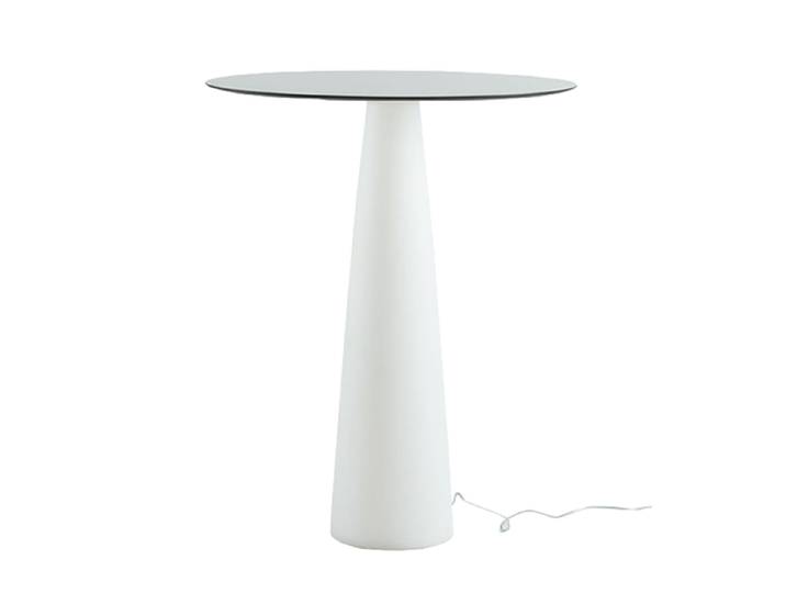 SLIDE table haute lumineuse avec plateau rond HOPLÀ (Ø 79 cm - Polyéthylène et HPL)