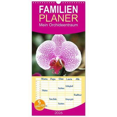 Familienplaner 2026 - Mein Orchideentraum mit 5 Spalten (Wandkalender, 21 x 45 cm) CALVENDO