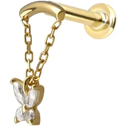 14 Karat Gold Labret mit Innengewinde MOISSANIT-SCHMETTERLING + BOGEN + KETTE