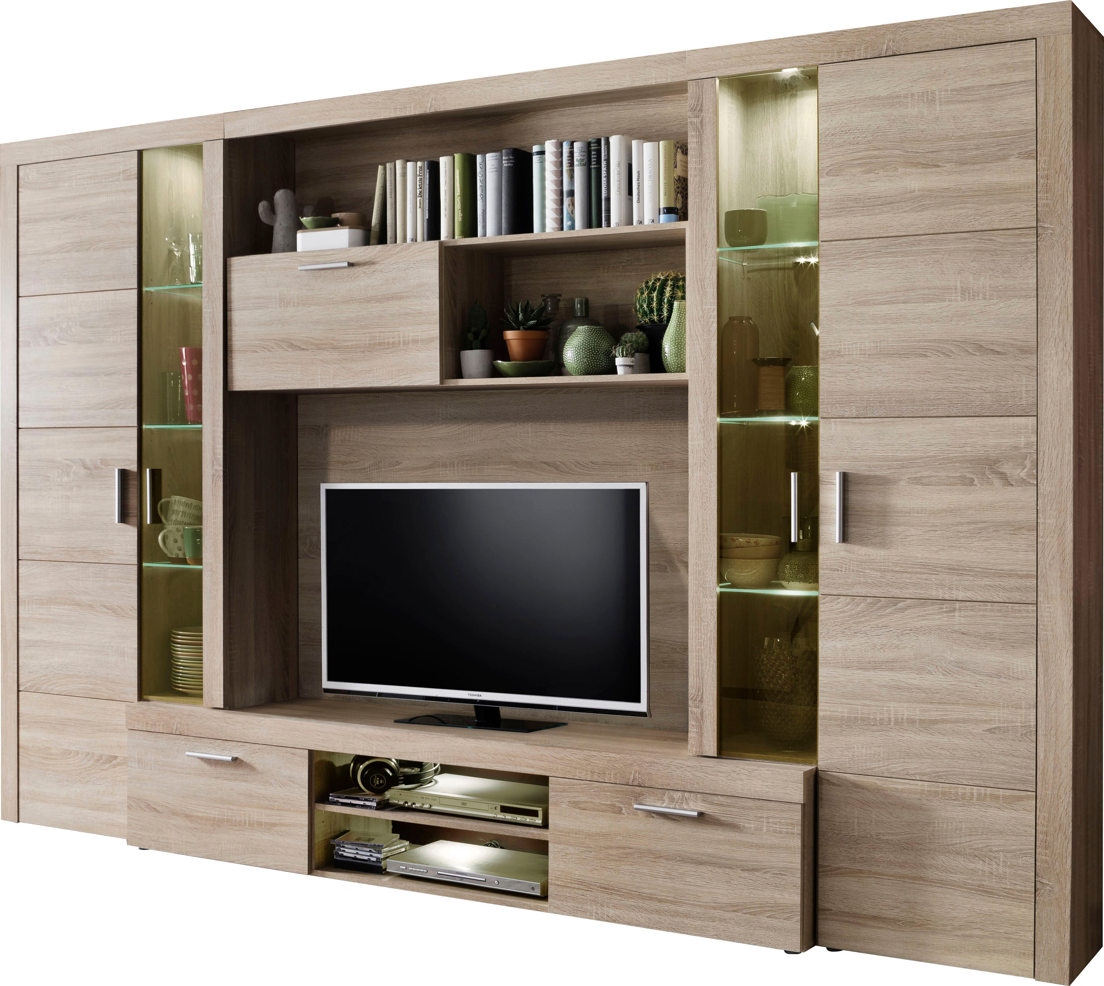 Wohnwand HOME AFFAIRE "Delhi", braun (eichefarben sägerau hell), Kastenmöbel-Sets, Wohnwand, kompaktes klassisches Design
