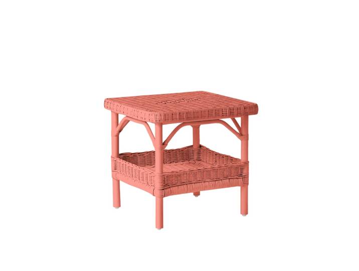 Table basse carrée rotin laqué corail