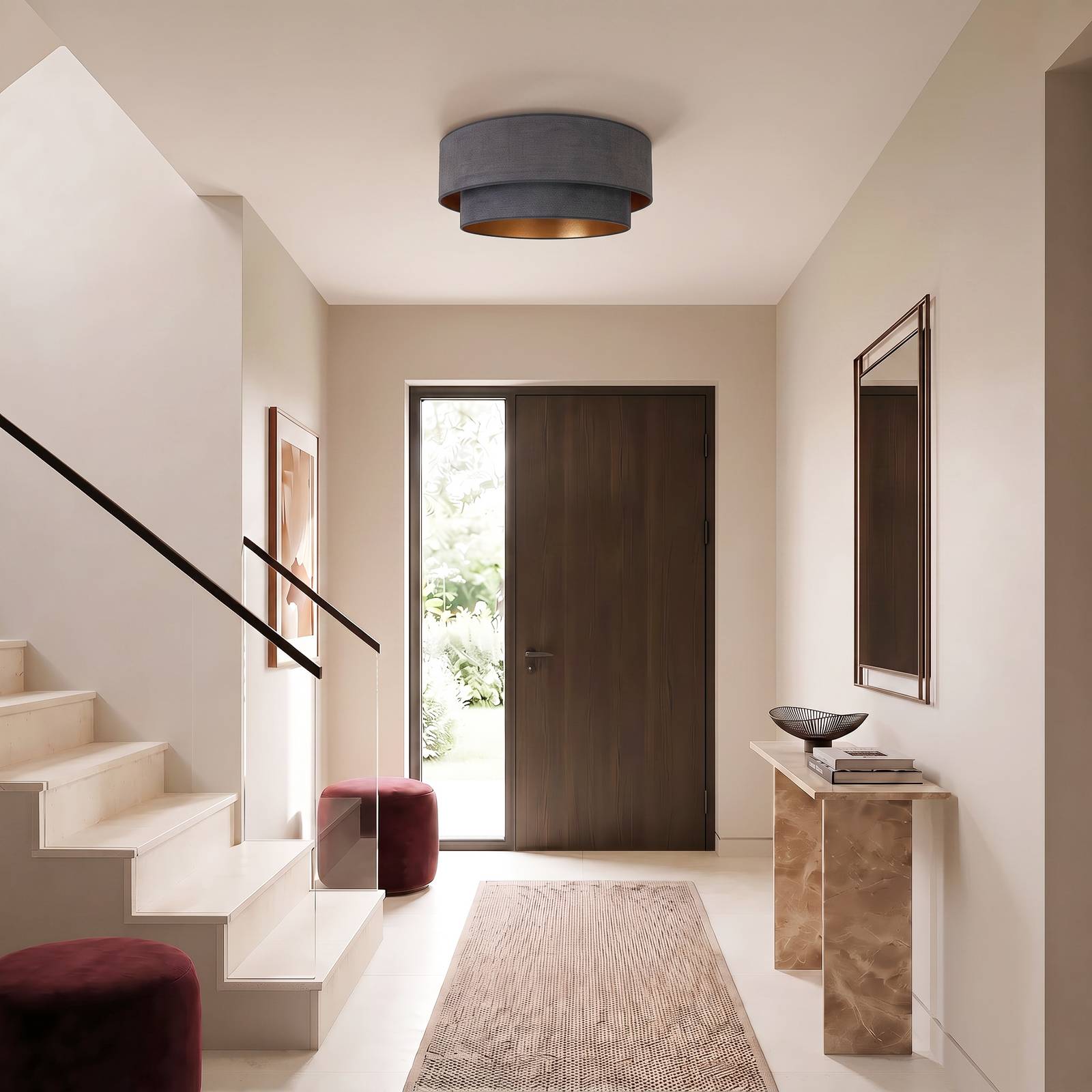 Deckenlampe Boho Duolla, alu / grau / zink, für Flurbereich, Textil / Stoff / Seide, Junges Wohnen, Deckenlampe
