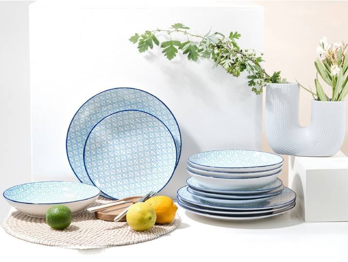 Tafelservice Mediterran Blau 12-teilig Blau/Hellblau